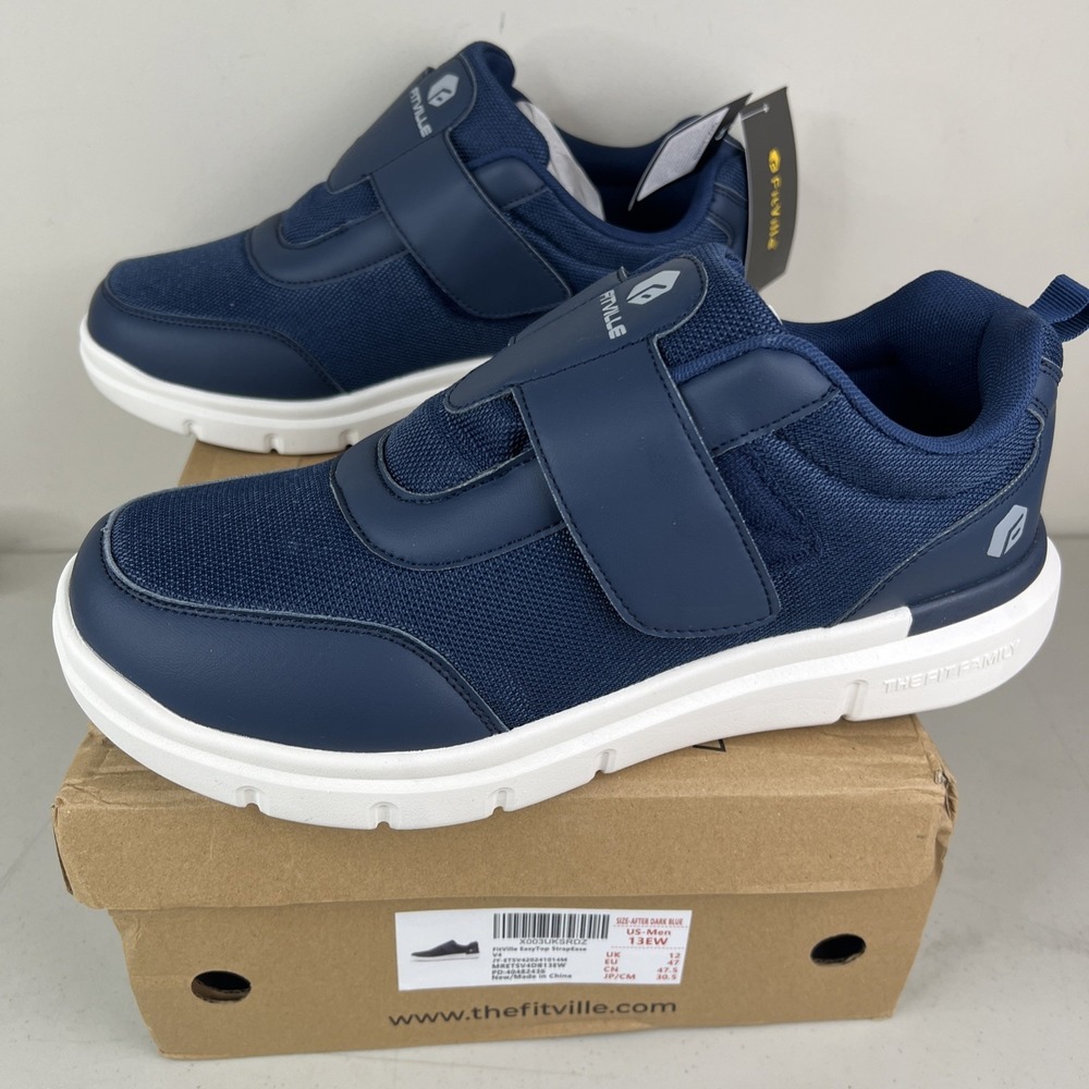 NEW Mens FitVille Easy Top StrapEase V4 Navy Comfort SIZE 13 EW Extra Wide Shoes